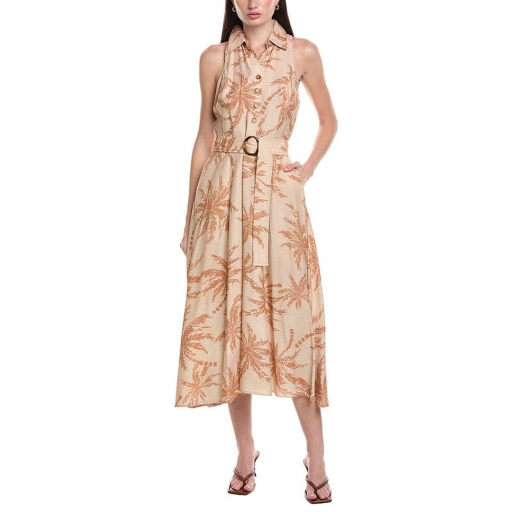 Maison Tara Womens Printed Stone Sleeveless Midi Dress, Brown